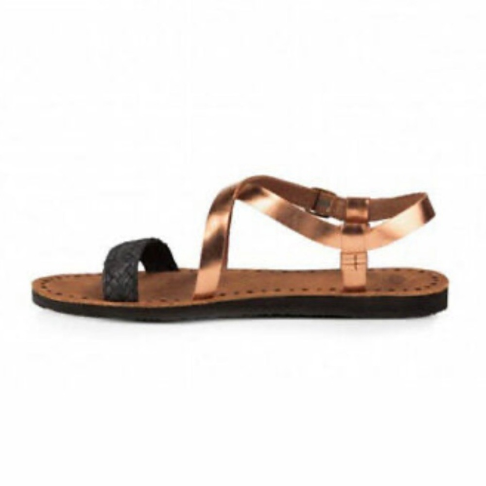 UGG NWOT Jordyne Sandals Flats Size 5 Metallic Copper Leather Braided Black - Picture 2 of 13